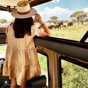 Zara Voluminous Tan Babydoll Peasant A-line Cotton Mini Shirt Dress with Pockets